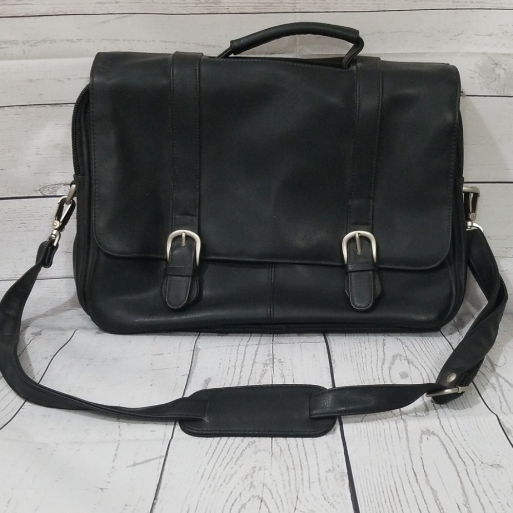 Black Leather Laptop Briefcase Bag